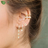 925 Silver Purple Crystal Tassel Hoop Earrings for Women