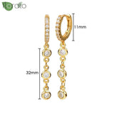 925 Silver Purple Crystal Tassel Hoop Earrings for Women