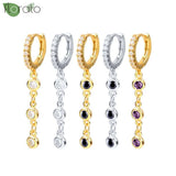 925 Silver Purple Crystal Tassel Hoop Earrings for Women
