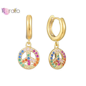 Rainbow CZ Huggie Hoop Earrings 925 Silver
