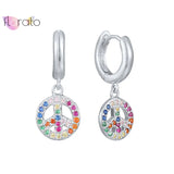 Rainbow CZ Huggie Hoop Earrings 925 Silver