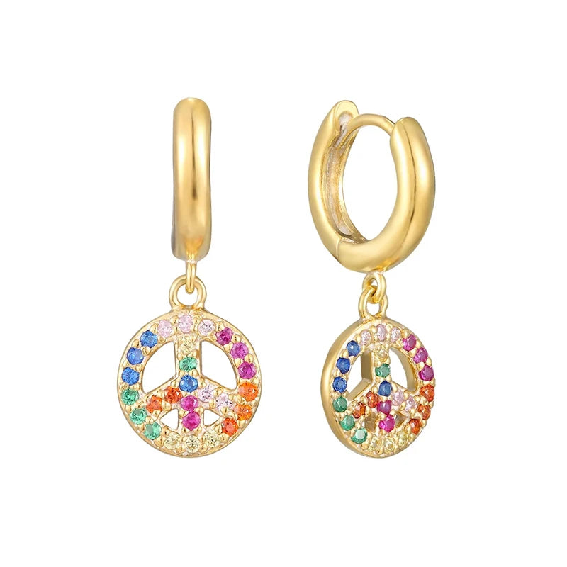 Rainbow CZ Huggie Hoop Earrings 925 Silver
