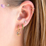 Rainbow CZ Huggie Hoop Earrings 925 Silver