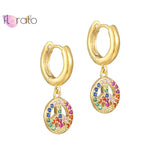 Rainbow CZ Huggie Hoop Earrings 925 Silver