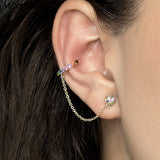 Rainbow Zircon Clip on Earrings 18K Chain Delicate Stud Jewelry