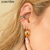 Rainbow Zircon Clip on Earrings 18K Chain Delicate Stud Jewelry