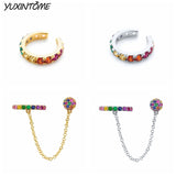 Rainbow Zircon Clip on Earrings 18K Chain Delicate Stud Jewelry