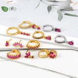 925 Silver Needle Red Crystal Heart Hoop Earrings for Women