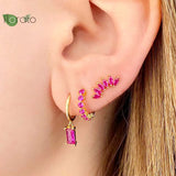 925 Silver Needle Red Crystal Heart Hoop Earrings for Women