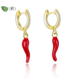 925 Silver Needle Red Crystal Heart Hoop Earrings for Women