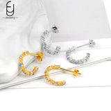 925 Silver Colorful Crystal Stud Earrings Wedding