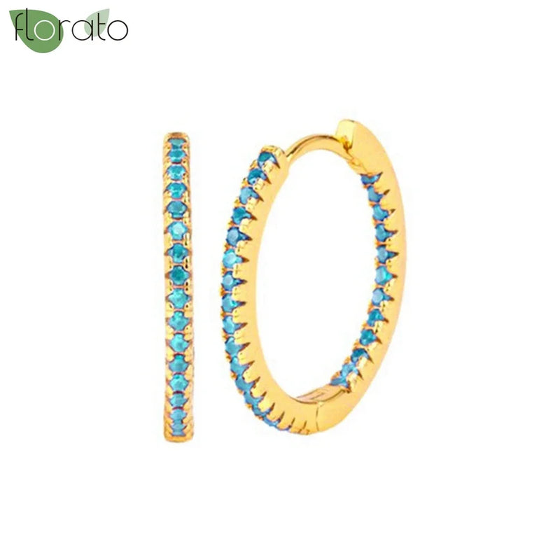 925 Silver Zircon Hoop Earrings Women Wedding Jewelry