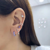 925 Silver Purple Crystal Pendant Hoop Earrings, Piercing Jewelry