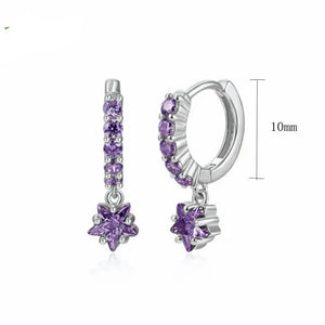 925 Silver Purple Crystal Pendant Hoop Earrings, Piercing Jewelry