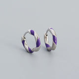 925 Silver Purple Crystal Pendant Hoop Earrings, Piercing Jewelry