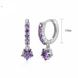 925 Silver Purple Crystal Pendant Hoop Earrings, Piercing Jewelry