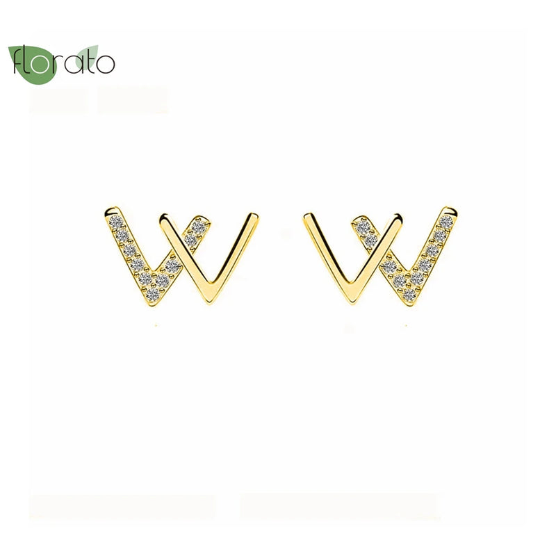 925 Silver Double V W Letter Stud Earrings