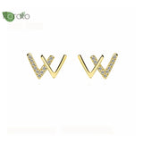 925 Silver Double V W Letter Stud Earrings