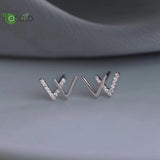 925 Silver Double V W Letter Stud Earrings
