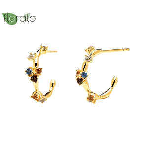 925 Silver C Shape Stud Earrings Zircon Wedding Jewelry