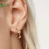 925 Silver C Shape Stud Earrings Zircon Wedding Jewelry