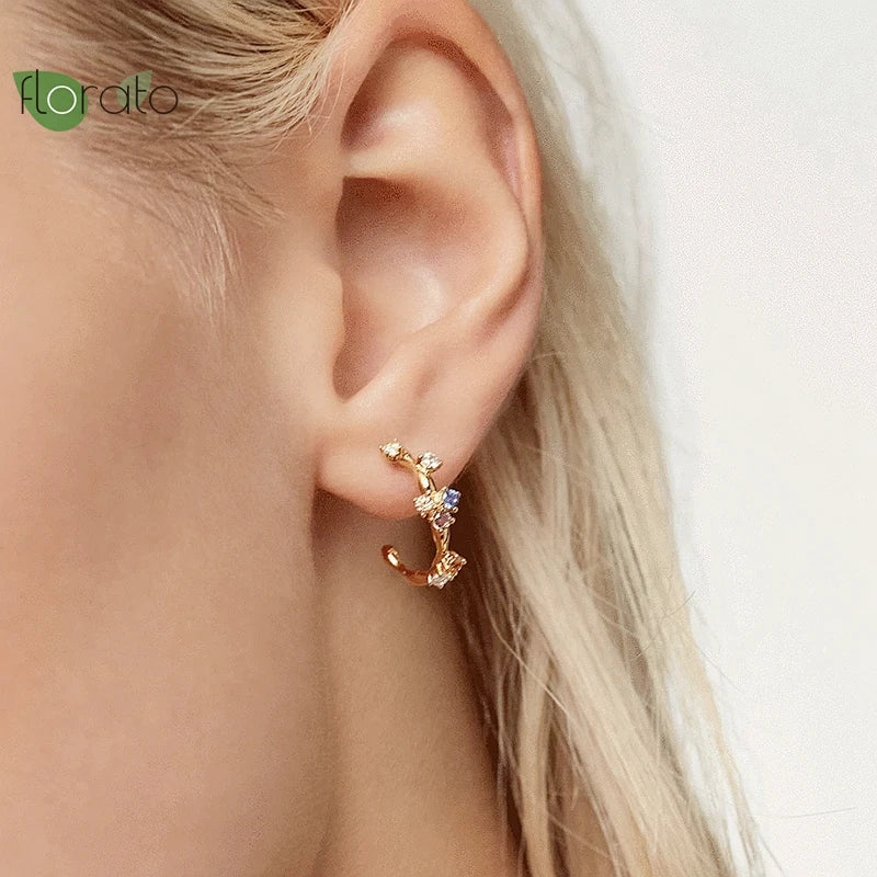 925 Silver C Shape Stud Earrings Zircon Wedding Jewelry