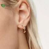 925 Silver C Shape Stud Earrings Zircon Wedding Jewelry