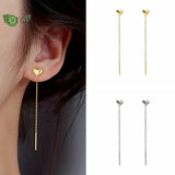 925 Silver Chain Tassel Heart Stud Earrings 18K Party Jewelry
