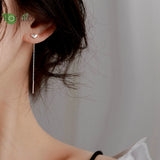 925 Silver Chain Tassel Heart Stud Earrings 18K Party Jewelry