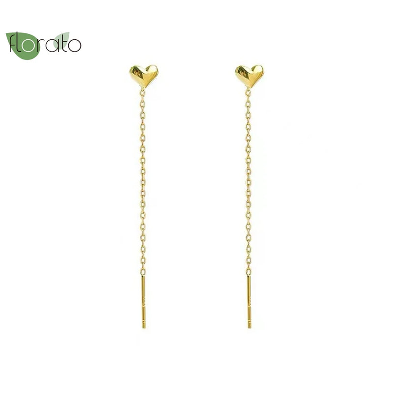 925 Silver Chain Tassel Heart Stud Earrings 18K Party Jewelry