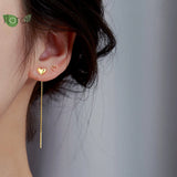 925 Silver Chain Tassel Heart Stud Earrings 18K Party Jewelry