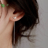 925 Silver Chain Tassel Heart Stud Earrings 18K Party Jewelry