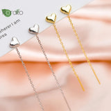 925 Silver Chain Tassel Heart Stud Earrings 18K Party Jewelry