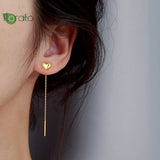 925 Silver Chain Tassel Heart Stud Earrings 18K Party Jewelry