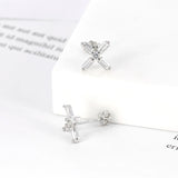 925 Silver Zircon Diamond Flower Stud Earrings Delicate Girl Earrings