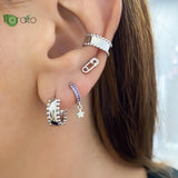 925 Silver Needle Small Paperclip Safety Pin Stud Earrings