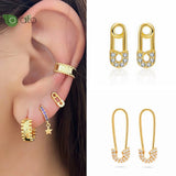 925 Silver Needle Small Paperclip Safety Pin Stud Earrings