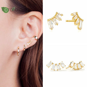 925 Silver Needle Zircon Stud Earrings Wedding Accessories