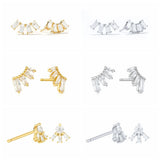 925 Silver Needle Zircon Stud Earrings Wedding Accessories