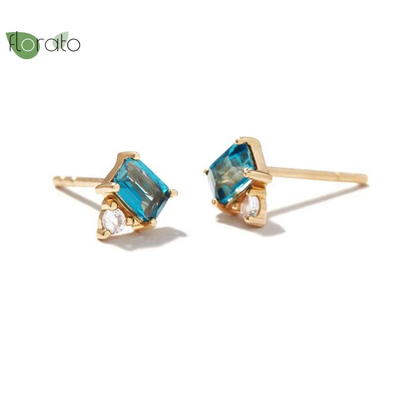 Square Geometry CZ Crystal Stud Earrings for Women