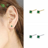 925 Silver Square Green Crystal Earrings