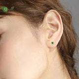 925 Silver Square Green Crystal Earrings