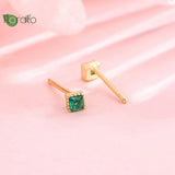925 Silver Square Green Crystal Earrings