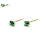 925 Silver Square Green Crystal Earrings