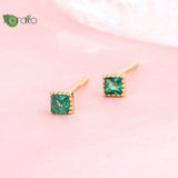 925 Silver Square Green Crystal Earrings