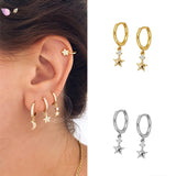 925 Silver Star Water Drop Zircon Hoop Earrings for Women