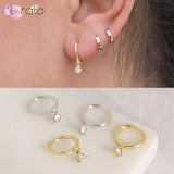 925 Silver Star Water Drop Zircon Hoop Earrings for Women