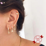925 Silver Star Water Drop Zircon Hoop Earrings for Women