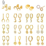 925 Silver Star Moon Crystal Pendant Earrings Moon/Sun Small Stud Jewelry