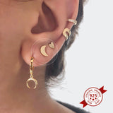 925 Silver Star Moon Crystal Pendant Earrings Moon/Sun Small Stud Jewelry